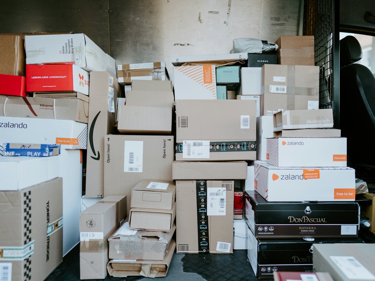 Stack of parcels ready for delivery