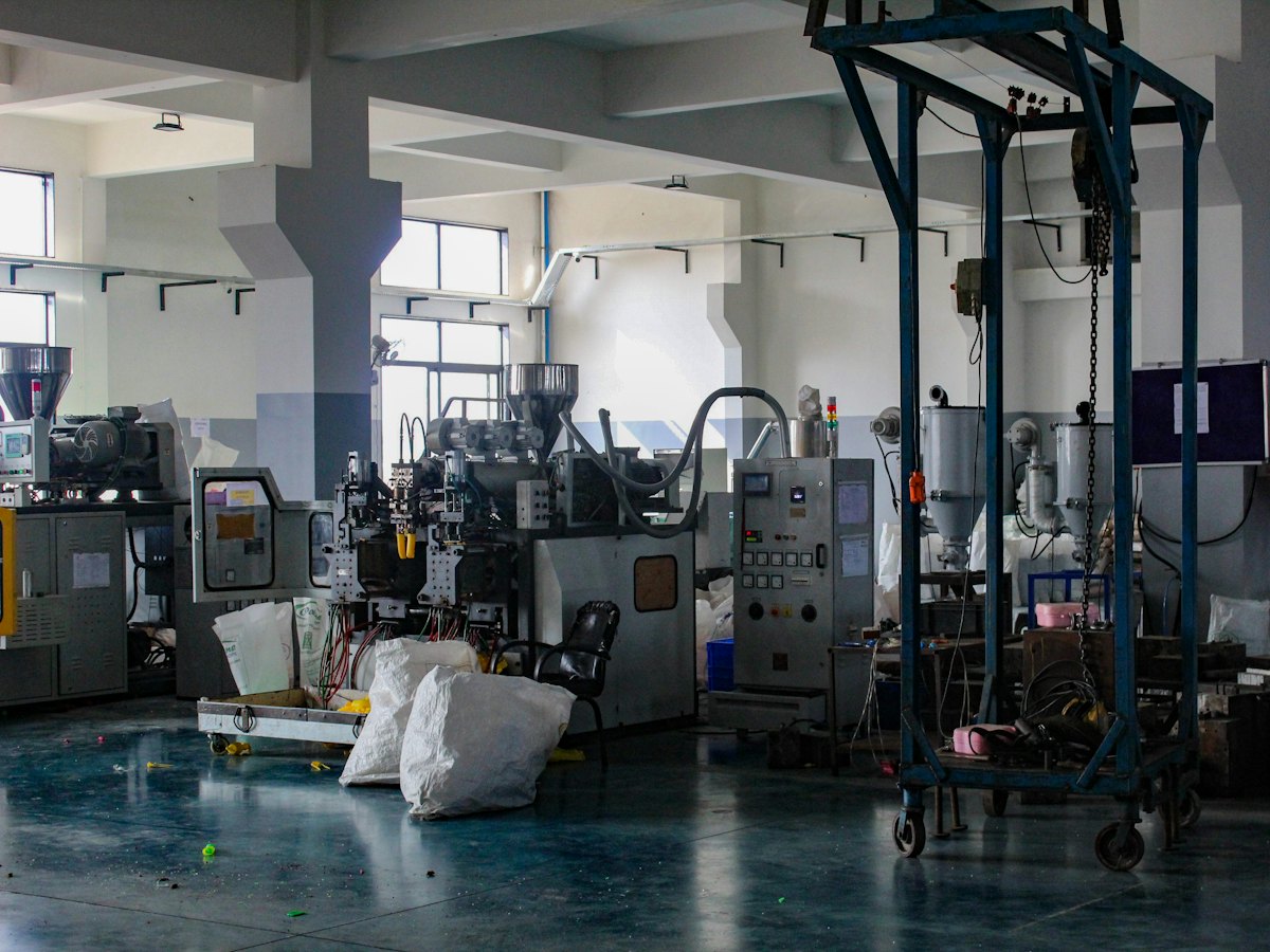 Industrial factory interior with machinery
