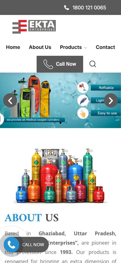 Ekta Enterprises website on a phone