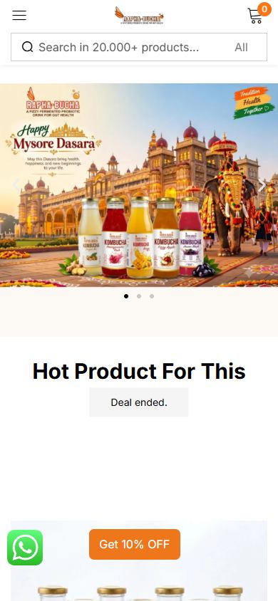 Rapha-Bucha website on a phone