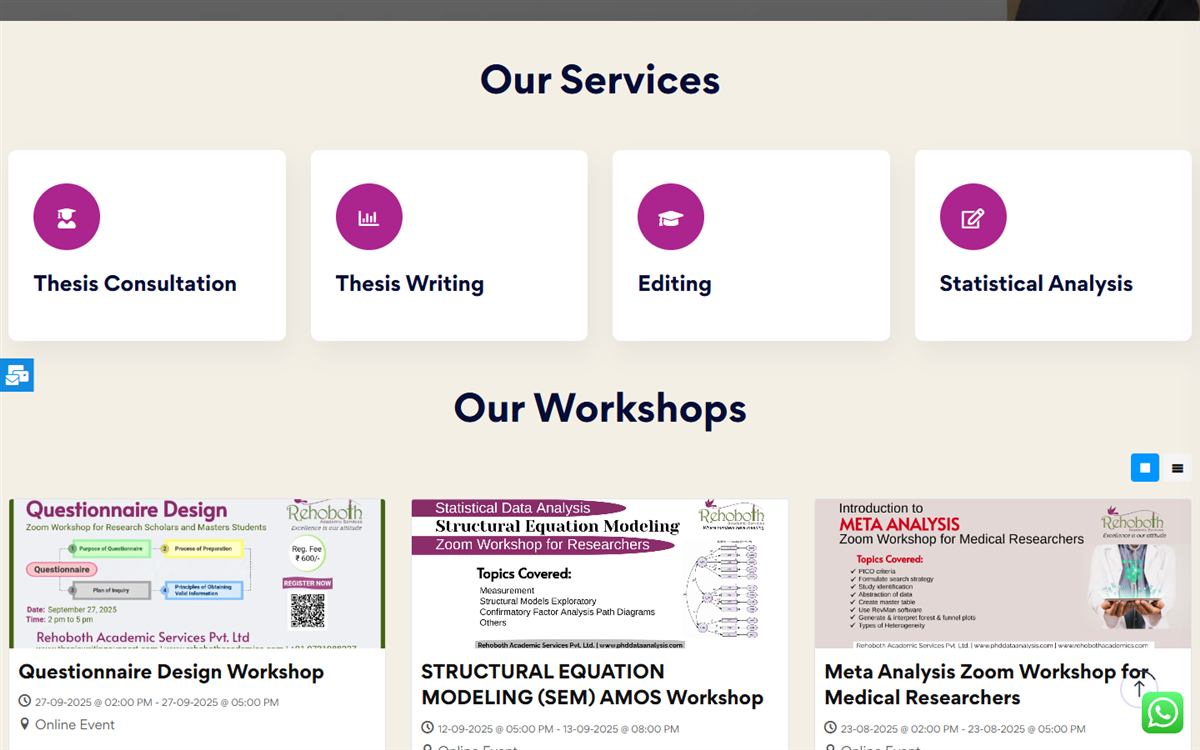 Rehoboth Academic Services website: services and upcoming workshops