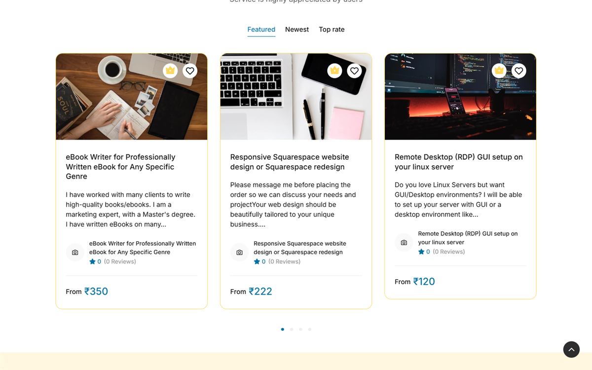 Talent Freelancer website: featured service listings
