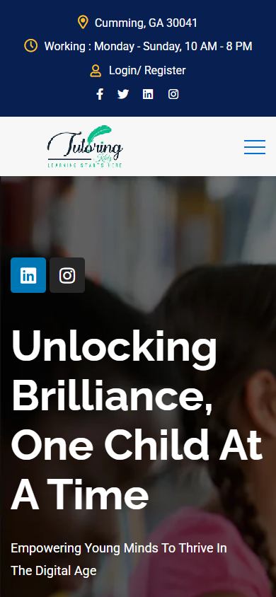 TutoringKidz website on a phone